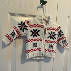 Carter’s 3 months Full zip Cardigan Sweater Fair Isle Snowflakes Red and Black